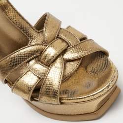 Pre Owned Yves Saint Laurent Gold Leather Tribute Sandals Size 37