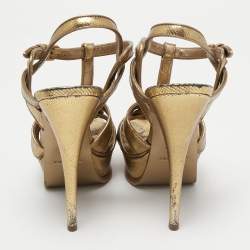 Pre Owned Yves Saint Laurent Gold Leather Tribute Sandals Size 37