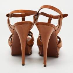 مملوكة مسبقًا Yves Saint Laurent Tan Leather Tribute Sandals Size 42 
