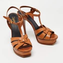 مملوكة مسبقًا Yves Saint Laurent Tan Leather Tribute Sandals Size 42 