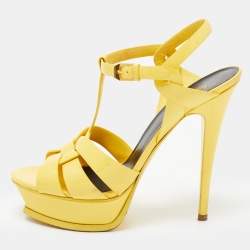 Pre Owned Yves Saint Laurent Yellow  Patent Tribute  Sandals Size 39.5