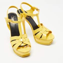 Pre Owned Yves Saint Laurent Yellow  Patent Tribute  Sandals Size 39.5