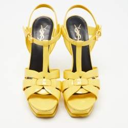Pre Owned Yves Saint Laurent Yellow  Patent Tribute  Sandals Size 39.5