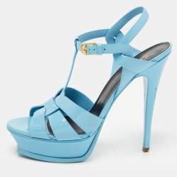مملوكة مسبقًا Yves Saint Laurent Blue  Patent Tribute Ankle Strap Sandals Size 39.5