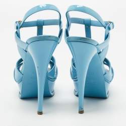 مملوكة مسبقًا Yves Saint Laurent Blue  Patent Tribute Ankle Strap Sandals Size 39.5