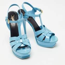 مملوكة مسبقًا Yves Saint Laurent Blue  Patent Tribute Ankle Strap Sandals Size 39.5