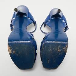 Pre Owned Yves Saint Laurent Blue Patent Tribute Sandals Size 39.5