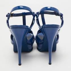 Pre Owned Yves Saint Laurent Blue Patent Tribute Sandals Size 39.5