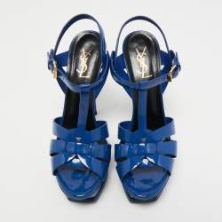 Pre Owned Yves Saint Laurent Blue Patent Tribute Sandals Size 39.5