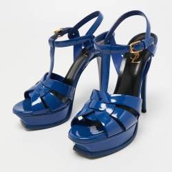 Pre Owned Yves Saint Laurent Blue Patent Tribute Sandals Size 39.5
