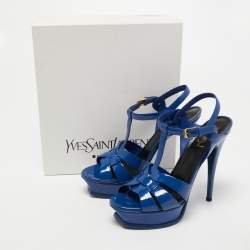 Pre Owned Yves Saint Laurent Blue Patent Tribute Sandals Size 39.5