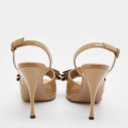 Pre Owned Yves Saint Laurent Beige Patent Leather Platform Slingback Sandals Size 39