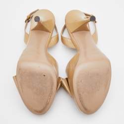 Pre Owned Yves Saint Laurent Beige Patent Leather Platform Slingback Sandals Size 39