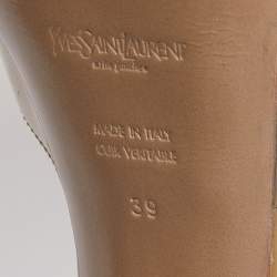 Pre Owned Yves Saint Laurent Beige Patent Leather Platform Slingback Sandals Size 39