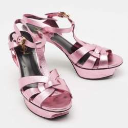 Pre Owned Yves Saint Laurent Metallic Pink Leather Tribute Sandals Size 37