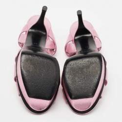 Pre Owned Yves Saint Laurent Metallic Pink Leather Tribute Sandals Size 37