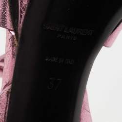 Pre Owned Yves Saint Laurent Metallic Pink Leather Tribute Sandals Size 37