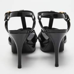 مملوكة مسبقًا Yves Saint Laurent Black Patent Tribute Sandals Size 37