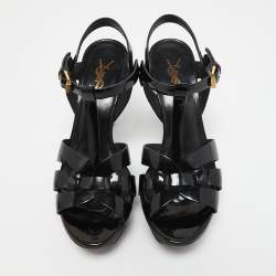 مملوكة مسبقًا Yves Saint Laurent Black Patent Tribute Sandals Size 37