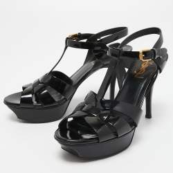 مملوكة مسبقًا Yves Saint Laurent Black Patent Tribute Sandals Size 37