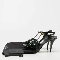 Saint Laurent Green Patent Leather Tribute Platform Sandals  Size 38.5