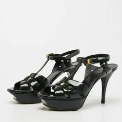 Saint Laurent Green Patent Leather Tribute Platform Sandals  Size 38.5