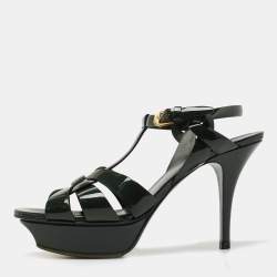 Saint Laurent Green Patent Leather Tribute Platform Sandals  Size 38.5