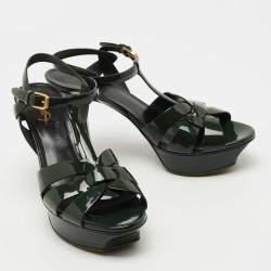 Saint Laurent Green Patent Leather Tribute Platform Sandals  Size 38.5