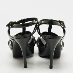 Saint Laurent Green Patent Leather Tribute Platform Sandals  Size 38.5