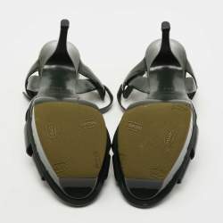 Saint Laurent Green Patent Leather Tribute Platform Sandals  Size 38.5
