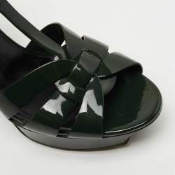 Saint Laurent Green Patent Leather Tribute Platform Sandals  Size 38.5