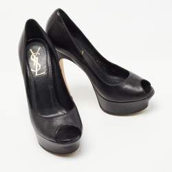 Pre Owned Yves Saint Laurent Black Leather Peep Toe Pumps Size 35.5