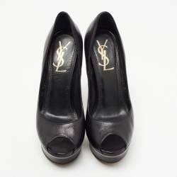 Pre Owned Yves Saint Laurent Black Leather Peep Toe Pumps Size 35.5