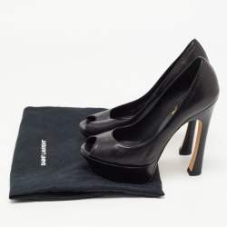 Pre Owned Yves Saint Laurent Black Leather Peep Toe Pumps Size 35.5