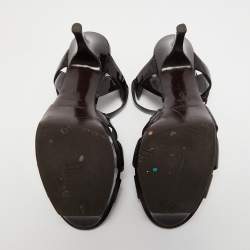 Pre Owned Saint Laurent Burgundy Patent Leather Tribute Platform Sandals Size 38