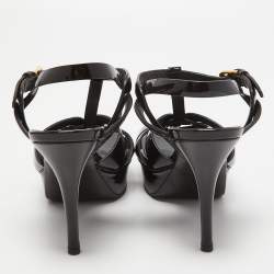 Pre Owned Saint Laurent Burgundy Patent Leather Tribute Platform Sandals Size 38