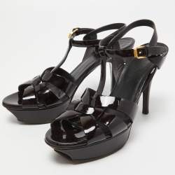 Pre Owned Saint Laurent Burgundy Patent Leather Tribute Platform Sandals Size 38