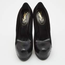 Yves Saint Laurent Black  Snakeskin and Suede Tribtoo Pumps Size 37.5