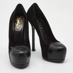 Yves Saint Laurent Black  Snakeskin and Suede Tribtoo Pumps Size 37.5