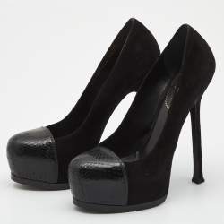 Yves Saint Laurent Black  Snakeskin and Suede Tribtoo Pumps Size 37.5