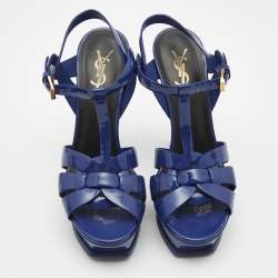 Pre Owned Yves Saint Laurent Blue Patent Tribute Sandals Size 38