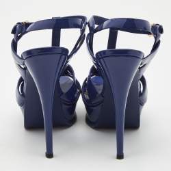 Pre Owned Yves Saint Laurent Blue Patent Tribute Sandals Size 38
