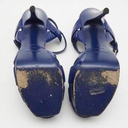 Pre Owned Yves Saint Laurent Blue Patent Tribute Sandals Size 38