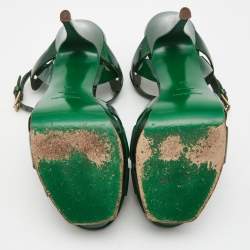 Pre Owned Yves Saint Laurent Green Patent leather Tribute Sandals Size 38