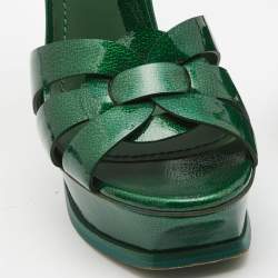 Pre Owned Yves Saint Laurent Green Patent leather Tribute Sandals Size 38