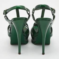 Pre Owned Yves Saint Laurent Green Patent leather Tribute Sandals Size 38