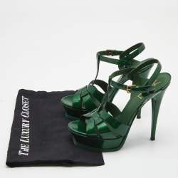 Pre Owned Yves Saint Laurent Green Patent leather Tribute Sandals Size 38