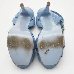 مملوكة مسبقًا Yves Saint Laurent Blue Leather Tribute Platform Sandals Size 38