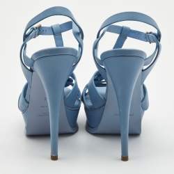 مملوكة مسبقًا Yves Saint Laurent Blue Leather Tribute Platform Sandals Size 38