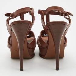 مملوكة مسبقًا Yves Saint Laurent Brown Leather Tribute Sandals Size 38